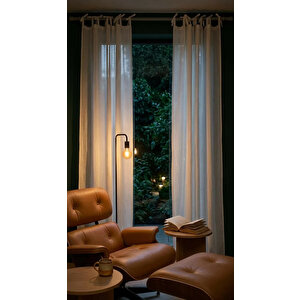 Ekru Renk Keten Rustik Tül Perde - Bağcıklı(tie Top) Dikim - Pilesiz Doğal Görünüm - Kişiselleştirilebilir Özel Ölçü 300x250 cm