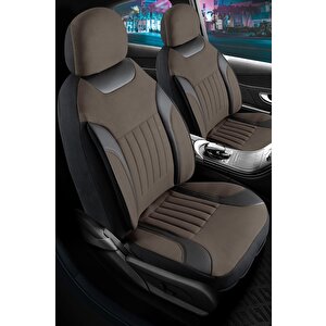 Skoda Karoq Tay Tüyü Oto Koltuk Kılıfı Fermuarlı Ön Arka Set Kahverengi Edition