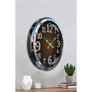 Krom Işıltılı Zaman 52 Cm Metal Duvar Saati