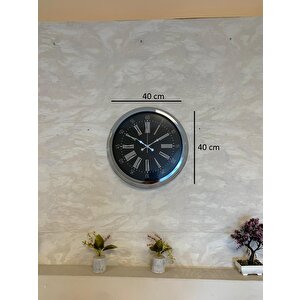 Dark Elegance 40 Cm Metal Krom Duvar Saati