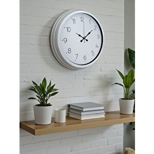 Sade Tasarım Beyaz 40 Cm Metal Standart Duvar Saati