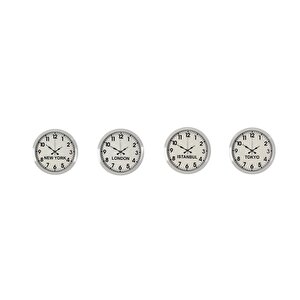 Beyaz Premium Set 4’lü Metal 36 Cm Dünya Duvar Saatleri