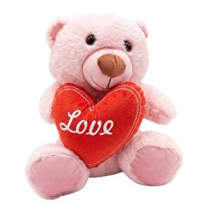 Pufu Toys Kalp Tutan Pelüş Ayıcık Pembe 30 Cm 04030