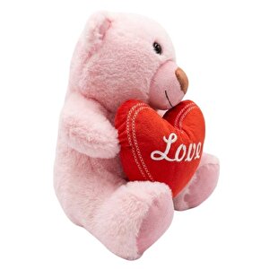 Pufu Toys Kalp Tutan Pelüş Ayıcık Pembe 30 Cm 04030