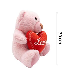 Pufu Toys Kalp Tutan Pelüş Ayıcık Pembe 30 Cm 04030
