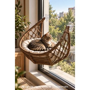 Lüxperi Hilal Kedi Cam Yatağı & Vantuzlu Cam Yatağı & Kedi Pencere Yatağı Kahve 45x45x14,5 cm