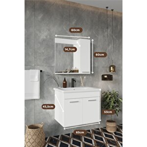 Defne 02 65cm Banyo Dolabı Aynalı Dolaplı Üst Dolap Lavabo