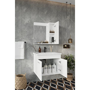 Defne 02 65cm Banyo Dolabı Aynalı Dolaplı Üst Dolap Lavabo