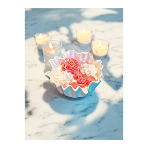 Zen Bahçesi Doğal Mum - Pembe Temalı El Yapımı %100 Doğal Soya Wax Kokulu Dekoratif Mum Pembe