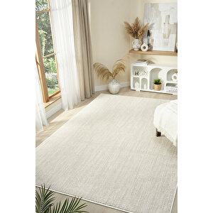 Seyran Petra 1081 Krem Düz Halı – 5 Mm Polyester Jüt Taban Dokuma Halı | 2200 Gr/m² Krem