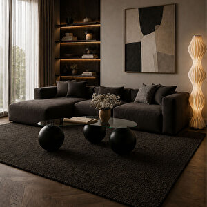 Edsy Home Elite Orta Sehpa & Top Sehpa & Küre Sehpa & Fasulye Cam Sehpa Siyah