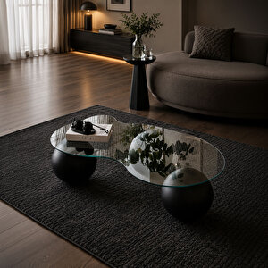 Edsy Home Elite Orta Sehpa & Top Sehpa & Küre Sehpa & Fasulye Cam Sehpa Siyah