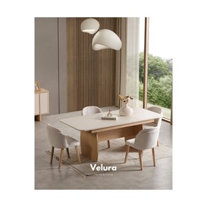 Eylül Yemek Masası + 6 Sandalye (naturel Meşe Ve Krem) Modern Meşe