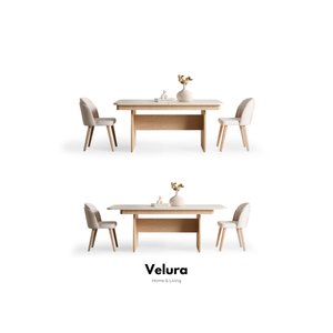 Eylül Yemek Masası + 6 Sandalye (naturel Meşe Ve Krem) Modern Meşe