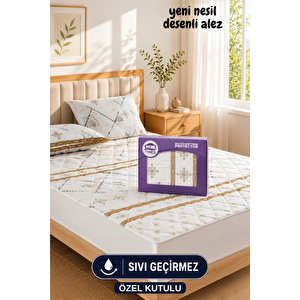 Veluna Desenli Sıvı Geçirmez Kapitone Fitted Alez Ve Yastık Kılıfı Seti Özel Kutulu Gönderim 150x200 cm