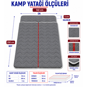 Gri Taşınabilir Kendinden Fermuarlı Tulumlu Katlanır Kamp Yatağı Anne Yanı Yer Yatağı 5 Cm 140x200