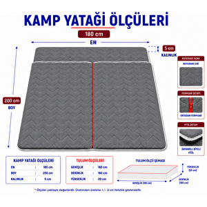 Gri Taşınabilir Kendinden Fermuarlı Tulumlu Katlanır Kamp Yatağı Anne Yanı Yer Yatağı 5 Cm 180x200 cm