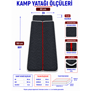 Antrasit Taşınabilir Kendinden Fermuarlı Tulumlu Katlanır Kamp Yatağı Anne Yanı Yer Yatağı 5cm 80x180 cm