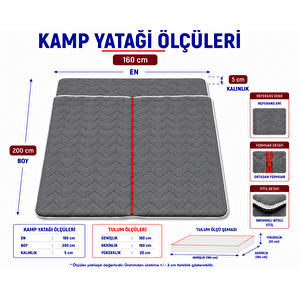 Gri Taşınabilir Kendinden Fermuarlı Tulumlu Katlanır Kamp Yatağı Anne Yanı Yer Yatağı 5 Cm 160x200 cm