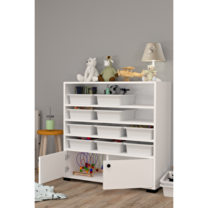 Rüya No.6 On İki Sepetli Modern Kullanışlı Oyuncak Dolabı Beyaz-beyaz