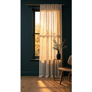 Keten Kabarık Ponponlu Tül Perde Rod Pocket Dikim Kişiselleştirilebilir Özel Ölçü 350x250 cm
