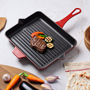 Duo Cast Grill Tava Kırmızı 26x32 Cm