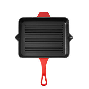 Duo Cast Grill Tava Kırmızı 26x32 Cm