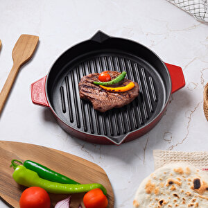 Duo Cast Bombe Grill Tava Kırmızı 30 Cm