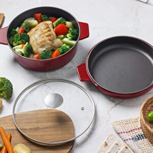 Duo Techniq Iron Döküm Kısa Tencere Kırmızı 26cm
