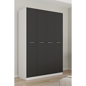 Ae-3190 Burç Beyaz/antrasit 4 Kapaklı Çok Bölmeli Askılı Raflı Ve Çekmeceli 210x140x53cm Gardırop