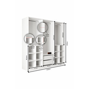 Ae-2190 Hisar Beyaz/beyaz 6 Kapaklı Çok Bölmeli Askılı Ve Raflı Geniş Hacimli Gardırop 210x210 Cm