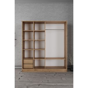 Ae-4001 Zambak Sürgülü Dolap Çok Raflı Çekmeceli Askılı Çam Kasalı (beyaz-beyaz Kapaklı) Gardırop