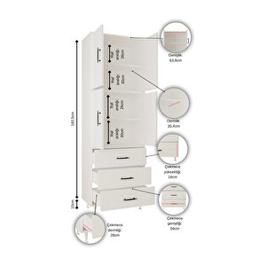 Ae-3020 Irmak Atlantik Çam/atlantik Çam 4 Kapaklı Çok Amaçlı Dolap 3 Çekmeceli Raflı Mutfak Kiler Banyo 195x63x35 Çok Amaçlı Dolap