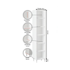 Ae-2028 Soft Beyaz/beyaz 2 Kapaklı Raflı Dar Yüksek Boy Banyo Çok Bölmeli Depolama Dolabı 40x180 Cm Çok Amaçlı Dolap