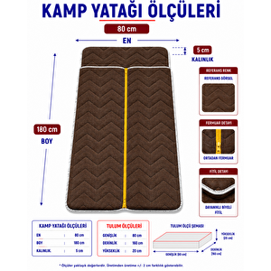 Kahverengi Taşınabilir Kendinden Fermuarlı Tulumlu Katlanır Kamp Yatağı Anne Yanı Yer Yatağı 5 Cm 80x180 cm