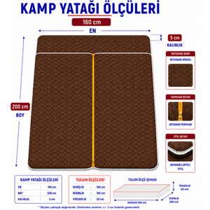 Kahverengi Taşınabilir Kendinden Fermuarlı Tulumlu Katlanır Kamp Yatağı Anne Yanı Yer Yatağı 5 Cm 160x200 cm