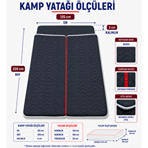 Mavi Taşınabilir Kendinden Fermuarlı Tulumlu Katlanır Kamp Yatağı Anne Yanı Yer Yatağı 5 Cm 120x200 cm