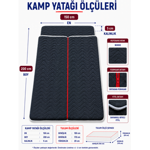 Mavi Taşınabilir Kendinden Fermuarlı Tulumlu Katlanır Kamp Yatağı Anne Yanı Yer Yatağı 5 Cm 150x200 cm