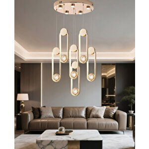 Beckett 6'lı Kristal Top Başlıklı Gold Sarkıt Led Avize