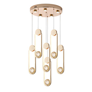 Beckett 6'lı Kristal Top Başlıklı Gold Sarkıt Led Avize