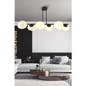 *beyaz Camli*tristan 6'lı Sıralı Siyah Modern Yemek Masası Üstü, Salon Avize