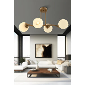 Kellie 4'lü Eskitme Beyaz Camlı Modern Salon Avize