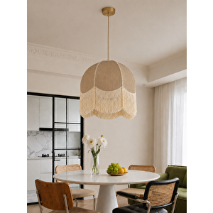 Shelly Krem Rengi Püsküllü Modern Salon, Yatak Odası Sarkıt Avize