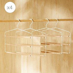 4'lü 3 Katlı Ahşap Destekli Mat Beyaz Renk Metal Giysi Askısı 32 X 36.5 X 0.47 Cm
