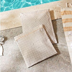 2'li Su Geçirmez Pvc Astarlı Gri Dama Desen Islak Kuru Çantası 28 X 30 / 30 X 36 Cm