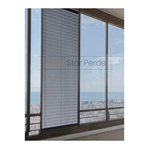 Mavi Gri Blackout Plise %100 Işık Karatma Katlanır Cam Balkon Perdesi - Salon Perdesi-001 100x200 cm