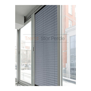 Mavi Gri Blackout Plise %100 Işık Karatma Katlanır Cam Balkon Perdesi - Salon Perdesi-001 100x200 cm