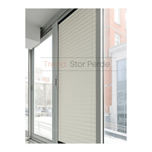 Krem Plise Katlanır Cam Balkon Perdesi - Ofis Perdesi - Salon Perdesi - 014 120x250 cm