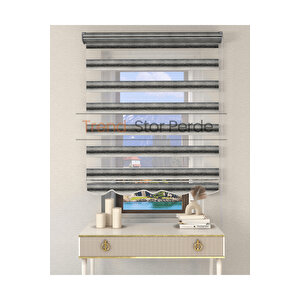 Siyah Yeşil Geçişli Etek Dilimli Zebra Stor Güneşlik Perde 150x200 cm