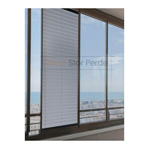 Mavi Gri Plise Katlanır Cam Balkon Perdesi - Ofis Perdesi - Salon Perdesi - 005 130x200 cm